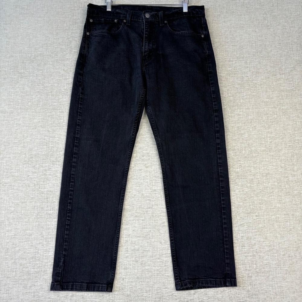 Levis 505 Men's 34x30 Jeans Fuzzy Faded Black Denim Grungy Wide Leg Cut
